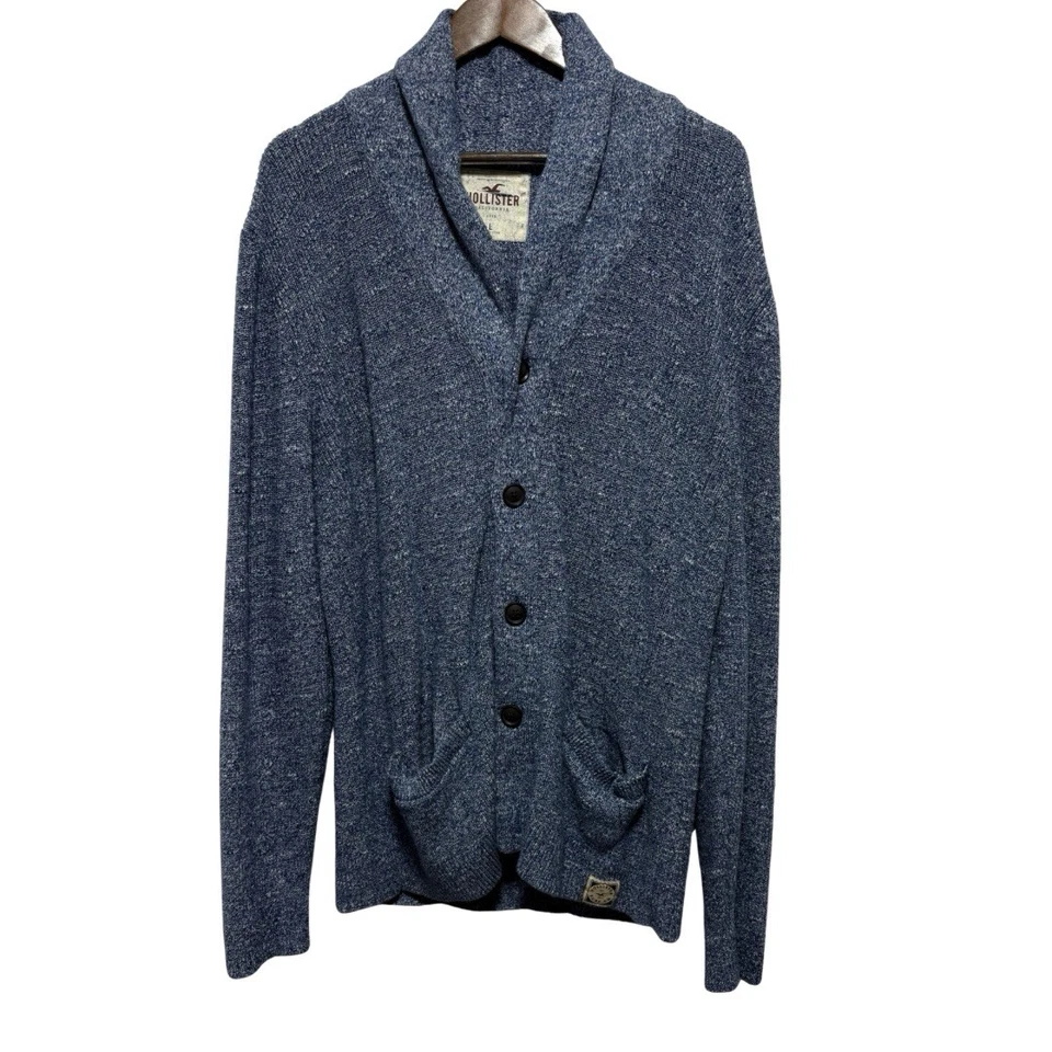Cárdigan Hollister Para Hombre L Azul Mármol Coctelera Tejido Botón Bolsillos Frontales Relajado Foto 1 de 4
