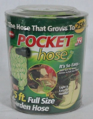 MANGUERA DE JARDÍN DE BOLSILLO CRECE A TAMAÑO COMPLETO 25 PIES DE LARGO SELLADA EN PAQUETE NUEVO Foto 1 de 4