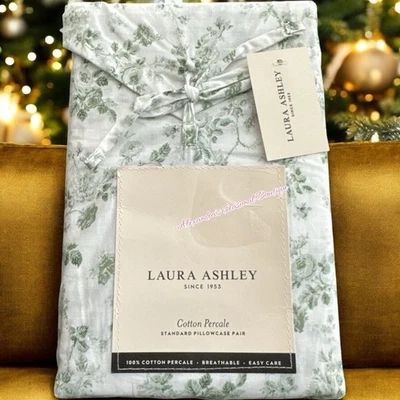 Laura Ashley 2 Pillowcase Bella Floral Harvest Light Green 100% Cotton Percale - Image 1 of 4