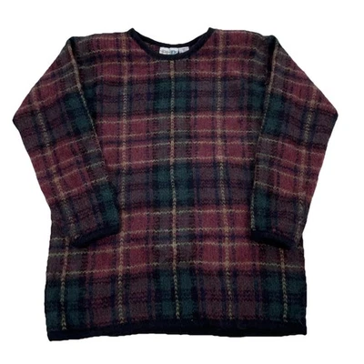 Suéter Vintage Paul Harris Mujer Pequeño Rojo Verde Cuadros Mohair Lana Tejido Años 90 Foto 1 de 4