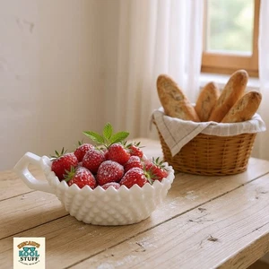 Westmoreland Vintage American Hobnail Milk Glass Nappy Candy Dish Bowl with Hndl - Picture 1 of 12