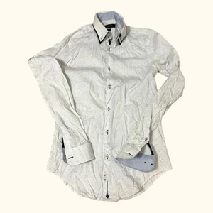 Zara Man Slim Fit White Polka Dot Button Down Shirt Contrast Trim/Cuff S Flaws - Picture 1 of 10