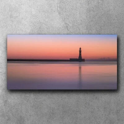 Canvas Bilder Leinwandbild Leinwand Groß 120x60 Leuchtturm bei Sonnenaufgang - Bild 1 von 4