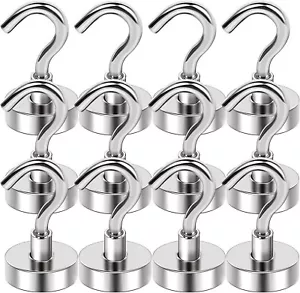 12 pcs Magnetic Hooks 25lbs+ Neodymium Rare Earth With 3 Layers Ni Super Strong - Picture 1 of 13