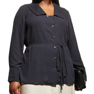 Camicia Harshman Navy XL taglie forti Ginevra con cintura e bottoni 1X blu navy $212 - Foto 1 di 10