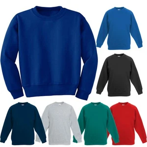 Unisex Boys Girls Kids Plain Sweatshirt Pullover Jumper Crew Neck Jumper Top - Picture 1 of 10