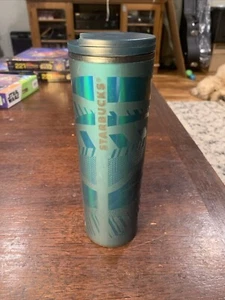 Bicchiere Starbucks 2021 Holiday Teal Green Soft Touch isolato sottovuoto 16 oz NUOVO - Foto 1 di 5