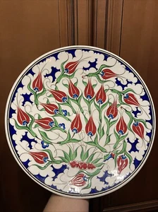 Turkish Iznik 16th C. Tile Ceramic Plate Handmade – Tulip Garden Blue White - Picture 1 of 7