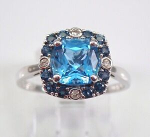 Natural Blue Topaz Gemstone Solitaire Ring Size 6.5 10k White Gold For Women