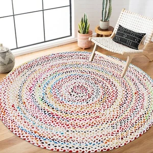 Handmade Bohemian Braided Cotton Chindi Area Rug in Ivory and Multicolor - Picture 1 of 39