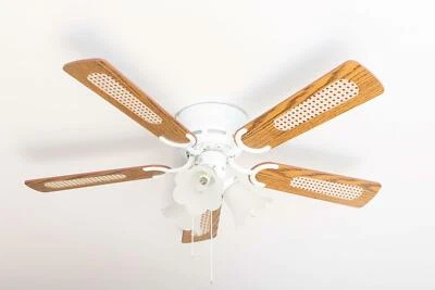 Flat Ceiling Fan with Light Kisa Deluxe White 105cm Blades Oak/Walnut - Image 1 of 4