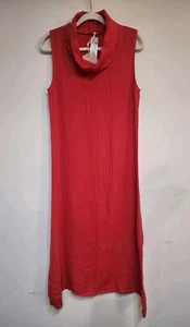 NWT Francesca Bettini Maxi Dress 100% Linen Size Medium Red Boho Lagenlook Italy - Picture 1 of 11