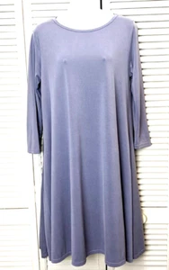 Vestido Trapecio Columpio Línea A Talla Mediana Pastel Azul Polvoriento Suave Bolsillos Rayón - Imagen 1 de 11