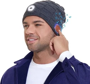 Gorro Bluetooth con Faro LED y Auriculares Altavoces y Micrófono, Gris - Imagen 1 de 15