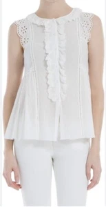 Max Studio Damen London Spitzenborte weiß gerüschtes Shirt Bluse Größe Small neu mit Etikett - Bild 1 von 12