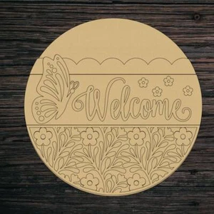 Unfinished Layered DIY Wooden Floral Butterfly Welcome 3D Cutout - Picture 1 of 5