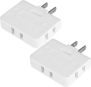 3 Way Flat Wall Plug Outlet Adapter - Mini Indoor Wall Tap Plug, White (2 Pack) - Picture 1 of 7