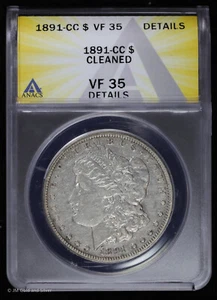 1891-CC $1 Morgan Silver Dollar ANACS VF 35 Details - Picture 1 of 4
