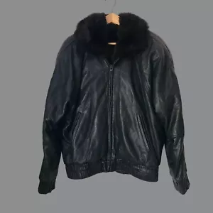Andrew Marc Chaqueta de Aviador de Cuero Pesado Piel de Zarigüeya Bombardero Negra M - Imagen 1 de 11