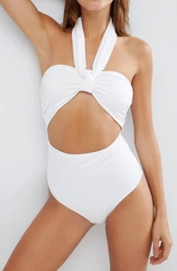 NUEVO TRAJE DE BAÑO BANDEAU BLANCO CUELLO CRUZADO TALLA UK 10 EU 38 B7 - Imagen 1 de 2