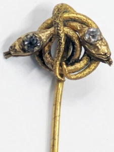 Antiguo prendedor de solapa sombrero palo serpiente serpiente mitológico vintage 2 pedrería - Imagen 1 de 5