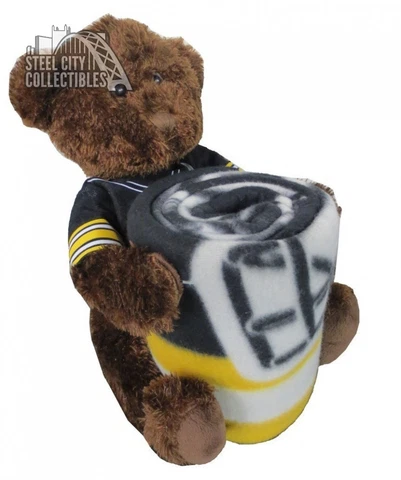 Pittsburgh Steelers NFL Bear Mascot Pillow Fleece Throw Blanket Combo Cover