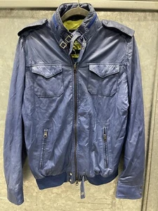 Roberto Cavalli Royal Blue Leather Jacket Man Size M - Picture 1 of 10