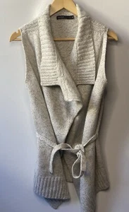 KAREN MILLEN Knit Cardigan Sleeveless Wool Blend with Tie Waist. Grey Ladies M - Picture 1 of 8