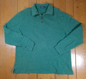 Polo Ralph Lauren Large Green Quarter-Zip Blue Pony Sweater EUC - Picture 1 of 8