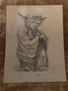 8.5X11 STAR WARS YODA DAGOBAH ARTIST SKETCH PICTURE PAINTING CARD JEFF WARD 1/1