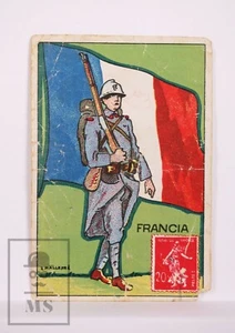 Spanish Chocolate Trading Card Flag, Soldier & Stamp - France - L. Mallafré - Imagen 1 de 2