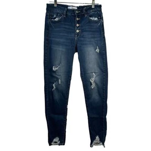 Kancan Jeans Women's Size 9 Tapered Distressed Button Fly Stretch - Picture 1 of 10