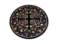 36" black round Marble Coffee dining Table Top Pietra Dura Inlay style antique