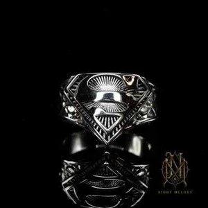 Handmade 925 Sterling Silver Ring Superman Style Men's Ring Gift US Size 4-12 - Picture 1 of 9