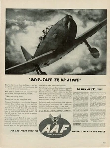 1943 Army Air Forces AAF War Plane Vintage Old Print Ad Fight Greatest Men 17 - Picture 1 of 8