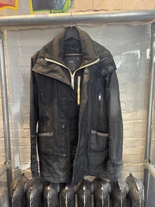 G Star Raw Jacket Mens Large Black Canvas Denim Drake Coat Button Zip Up - Picture 1 of 11