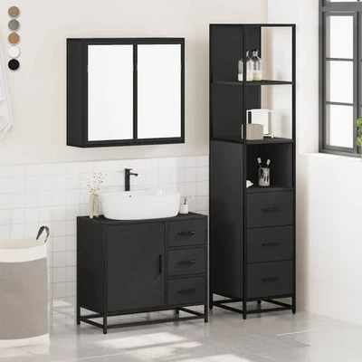 Badmöbel Set Badezimmer Spiegelschrank Hochschrank Unterschrank mit Waschbecken - Bild 1 von 4