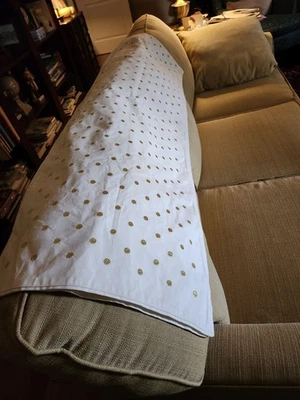 Pottery Barn Table Runner 100% Cotton Ivory w/ Gold Dots 18"x108" - Image 1 of 4