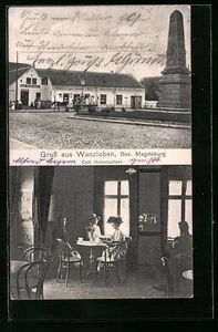 Wanzleben b. Magdeburg, Ansichtskarte, Cafe Hohenzollern mit Innenansicht 1926  - Picture 1 of 2