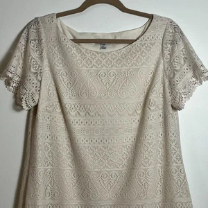 London Style Collection Lace Shift Dress Womens Petite 14P Ivory Crochet Gown - Picture 1 of 5