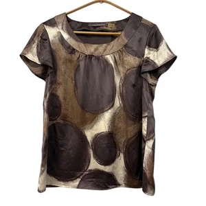 Boden Limited Edition Silk Blouse Size US 10 Top Cap Sleeve Scoop Neck Boxy Art - Picture 1 of 6