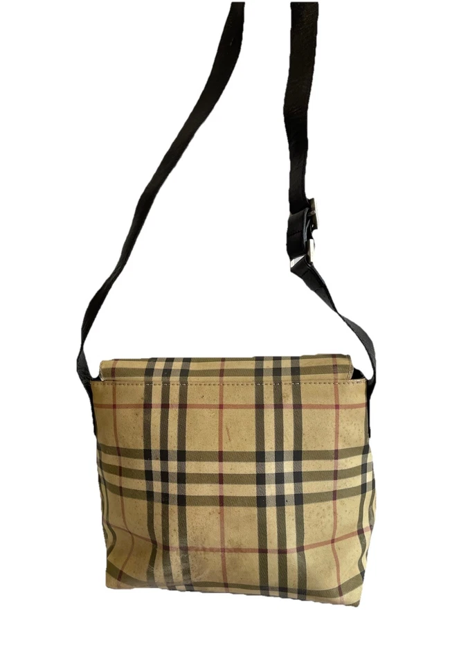 AS# Burberry London Nova Check Shoulder Bag Beige Black Leather Trim Crossbody - Image 1 of 4