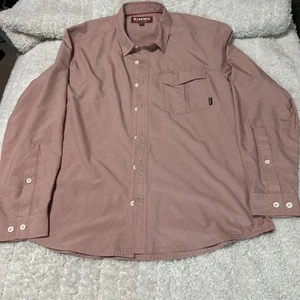 Simms Shirt Button Down Long Sleeve Fishing Green Plaid Mens Large Nylon Blend - Picture 1 of 11