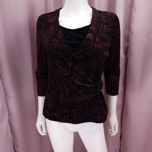'90s Y2K Notations Petite Women's Velvet Paisley Red Glitter Blouse Top PM - Picture 1 of 12