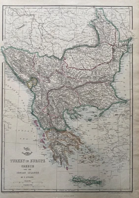 Mapa antiguo de 1863: Turquía en Europa y Grecia - Atlas de envío - por T. Ettling Foto 1 de 2