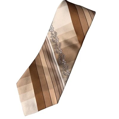 Corbata Vintage Don Loper Estilo Años 70 Floral Rayas Marrón Neutros Poliéster Foto 1 de 4