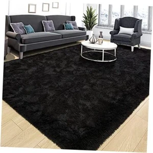 Super Soft Fluffy Rug for Bedroom, Modern Shaggy Rug Fuzzy 4 x 6 Feet Black - Picture 1 of 8