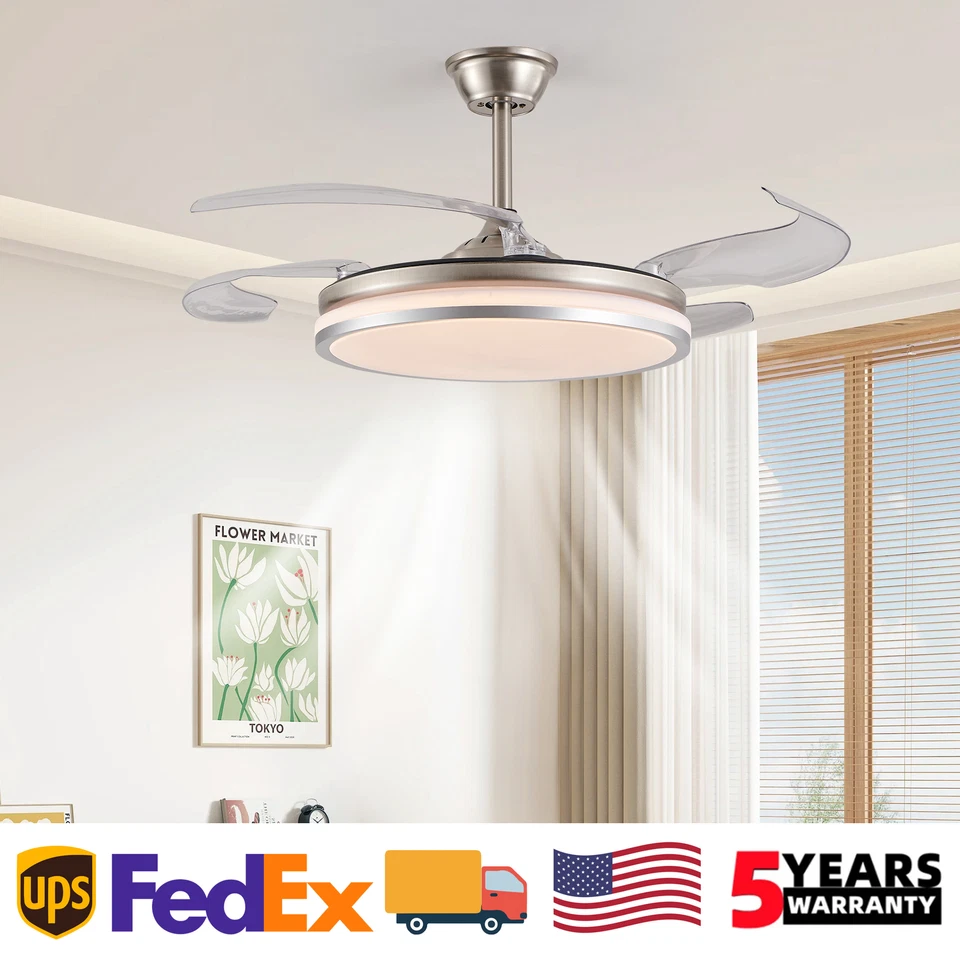 Kit de control remoto de montaje empotrado de níquel retráctil con luz LED de techo de 42 pulgadas Foto 1 de 4