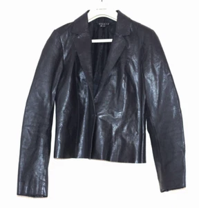 Theory Black leather cropped collared Moto Women jacket Size:M - Picture 1 of 4