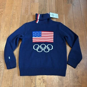 NWT Womens Polo Ralph Lauren Wool Turtleneck 2022 Olympic Edition USA Flag sz M - Picture 1 of 13